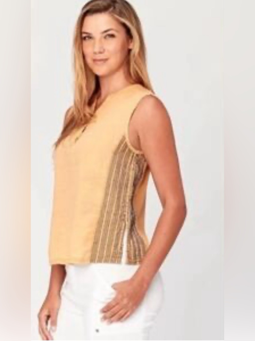 XCVI Gold Nessa Embroidered Linen Tank Top NWT Sz M